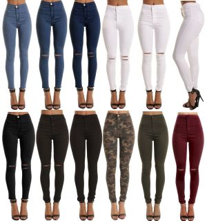 SKINNY HIGH WAISTED JEANS JEGGINGS WOMENS SLIM STRETCHY FULL LENGTH PANTS S